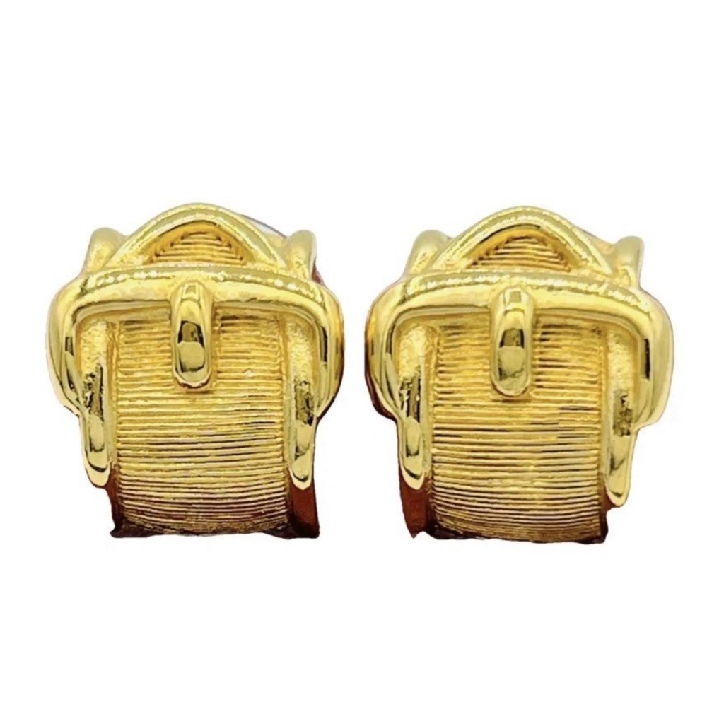 Christain Dior Earrings Gold Tone Belt Buckle Clip 3/4"